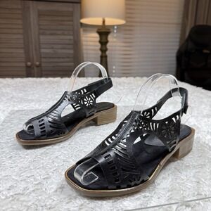 Hispanitas Shoes Women EU 37 US 6.5 Slingback Sandal Block Heel Cutout Leather